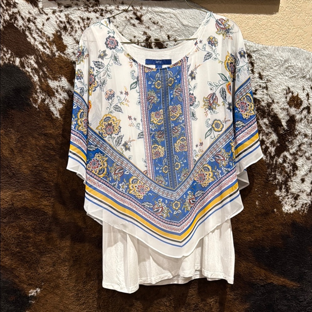 Apt. 9 Blue and White Asymmetrical Blouse